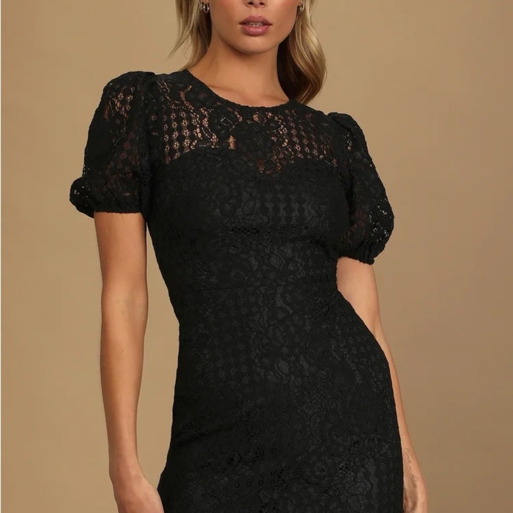 NWT Lulus Not a Secret Black Lace Puff Sleeve Mini Dress - Picture 2 of 11